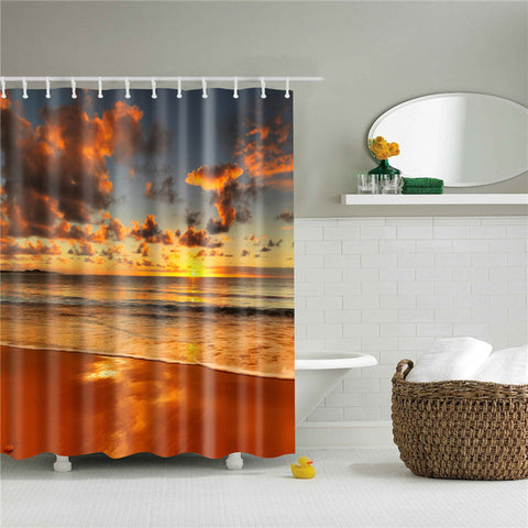 Image of Shower Curtain Seascape Pattern High Quality Waterproof Polyester Fabric Bathroom Shower Curtain Bathroom Decor