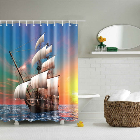 Image of Shower Curtain Seascape Pattern High Quality Waterproof Polyester Fabric Bathroom Shower Curtain Bathroom Decor