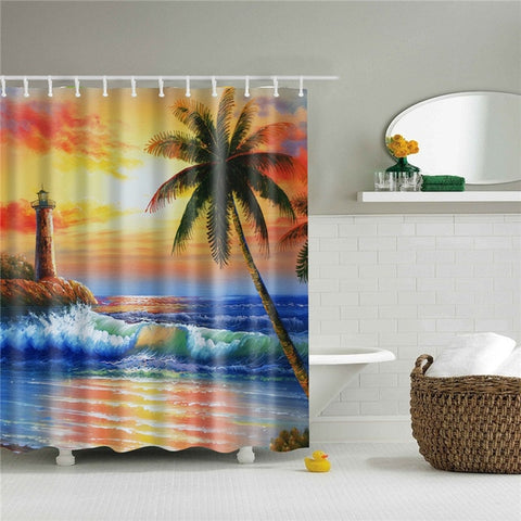 Image of Shower Curtain Seascape Pattern High Quality Waterproof Polyester Fabric Bathroom Shower Curtain Bathroom Decor