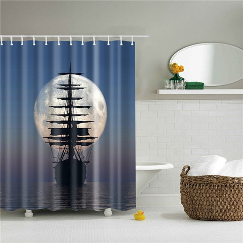 Image of Shower Curtain Seascape Pattern High Quality Waterproof Polyester Fabric Bathroom Shower Curtain Bathroom Decor