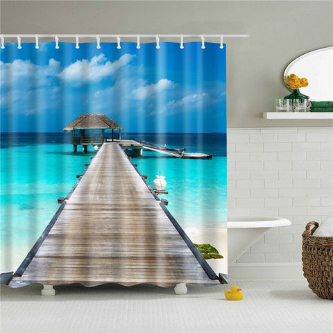 Image of Shower Curtain Seascape Pattern High Quality Waterproof Polyester Fabric Bathroom Shower Curtain Bathroom Decor
