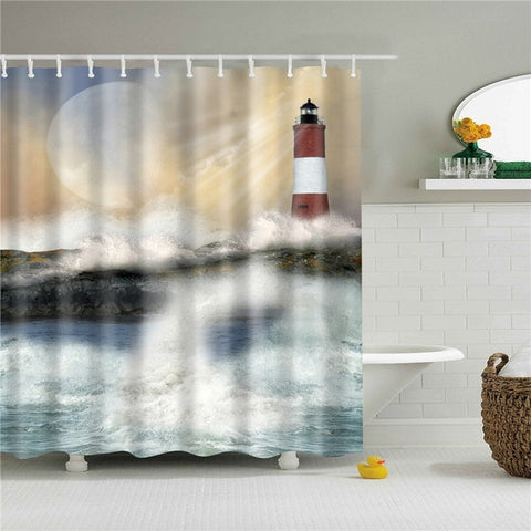Image of Shower Curtain Seascape Pattern High Quality Waterproof Polyester Fabric Bathroom Shower Curtain Bathroom Decor