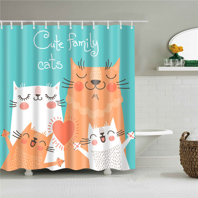 New Nordic Cartoon Cat Printing Bath Waterproof Shower Curtains Bathroom Curtain Washable Polyester Screen for Bath Decoration