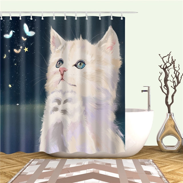 New Nordic Cartoon Cat Printing Bath Waterproof Shower Curtains Bathroom Curtain Washable Polyester Screen for Bath Decoration