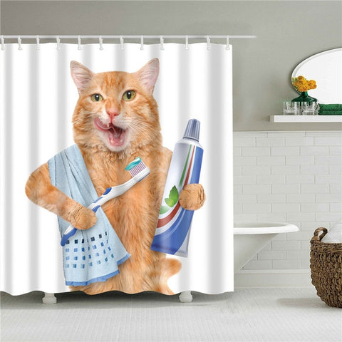Image of New Nordic Cartoon Cat Printing Bath Waterproof Shower Curtains Bathroom Curtain Washable Polyester Screen for Bath Decoration