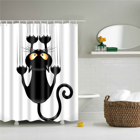 Image of New Nordic Cartoon Cat Printing Bath Waterproof Shower Curtains Bathroom Curtain Washable Polyester Screen for Bath Decoration