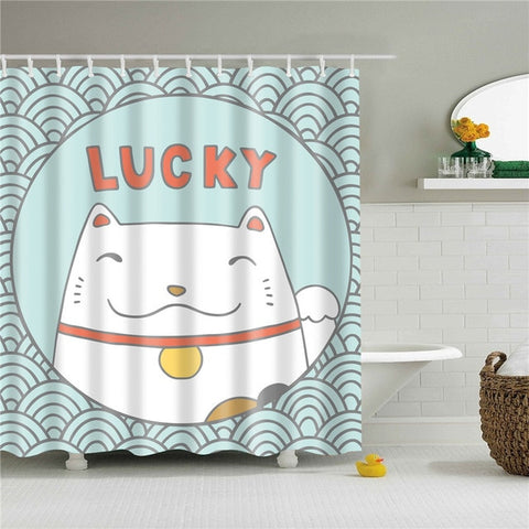 Image of New Nordic Cartoon Cat Printing Bath Waterproof Shower Curtains Bathroom Curtain Washable Polyester Screen for Bath Decoration