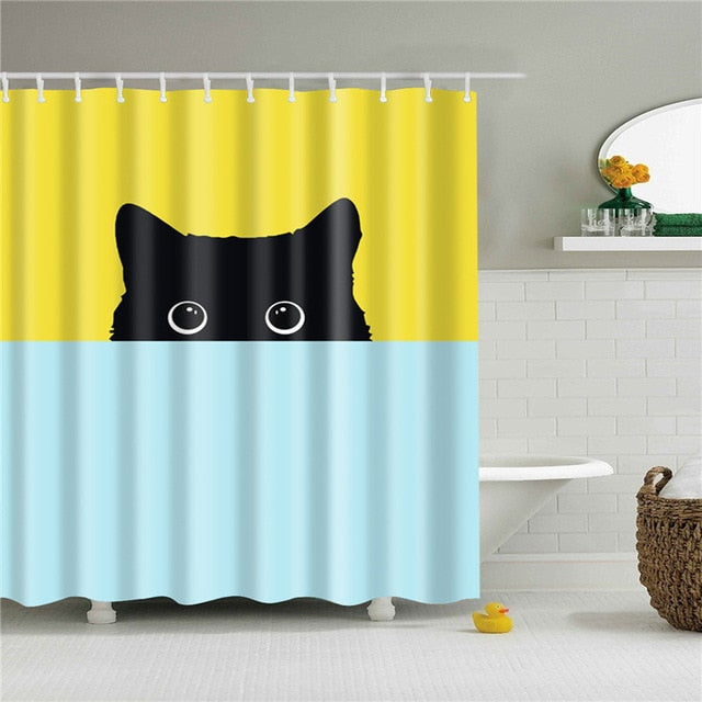 New Nordic Cartoon Cat Printing Bath Waterproof Shower Curtains Bathroom Curtain Washable Polyester Screen for Bath Decoration