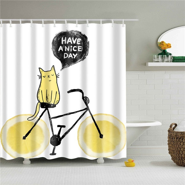 New Nordic Cartoon Cat Printing Bath Waterproof Shower Curtains Bathroom Curtain Washable Polyester Screen for Bath Decoration