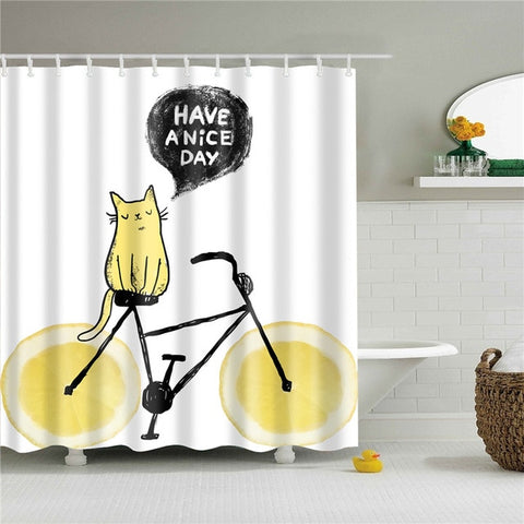 Image of New Nordic Cartoon Cat Printing Bath Waterproof Shower Curtains Bathroom Curtain Washable Polyester Screen for Bath Decoration