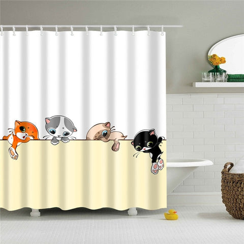 Image of New Nordic Cartoon Cat Printing Bath Waterproof Shower Curtains Bathroom Curtain Washable Polyester Screen for Bath Decoration