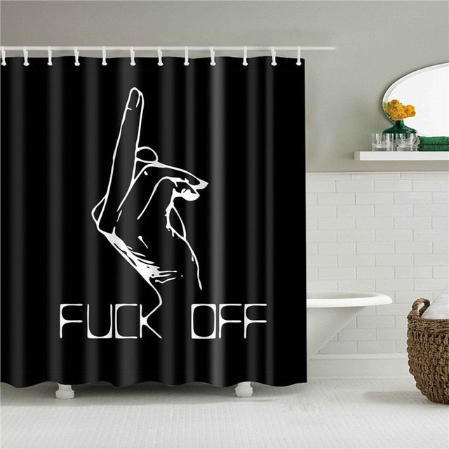 Letters Pattern Shower Curtains Bathroom Curtain Thicken Waterproof Bath Curtain with Plastic 12 Hooks for Home Decoration