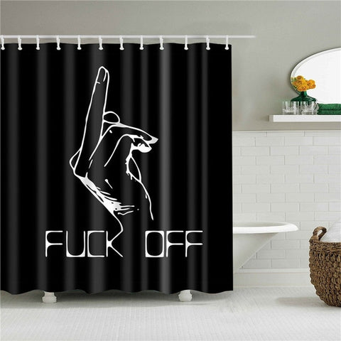 Image of Letters Pattern Shower Curtains Bathroom Curtain Thicken Waterproof Bath Curtain with Plastic 12 Hooks for Home Decoration