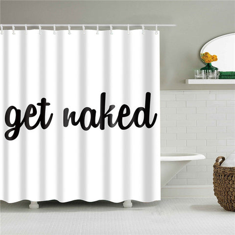 Image of Letters Pattern Shower Curtains Bathroom Curtain Thicken Waterproof Bath Curtain with Plastic 12 Hooks for Home Decoration