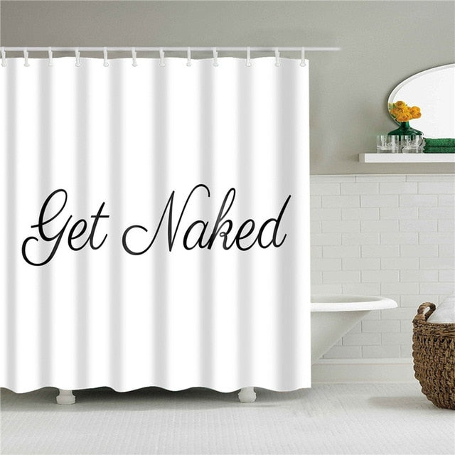 Letters Pattern Shower Curtains Bathroom Curtain Thicken Waterproof Bath Curtain with Plastic 12 Hooks for Home Decoration