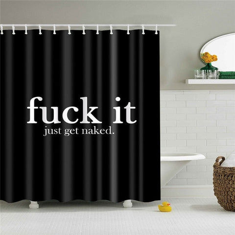 Image of Letters Pattern Shower Curtains Bathroom Curtain Thicken Waterproof Bath Curtain with Plastic 12 Hooks for Home Decoration