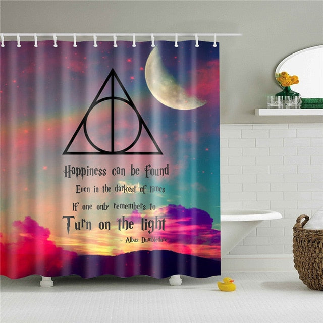 Letters Pattern Shower Curtains Bathroom Curtain Thicken Waterproof Bath Curtain with Plastic 12 Hooks for Home Decoration