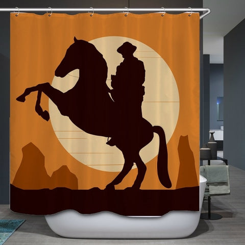 Image of Retro West Cowboy Boots Hat Horses Waterproof Fabric Polyester Shower Curtains