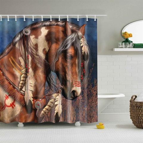 Image of Retro West Cowboy Boots Hat Horses Waterproof Fabric Polyester Shower Curtains