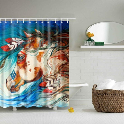 Image of Retro West Cowboy Boots Hat Horses Waterproof Fabric Polyester Shower Curtains