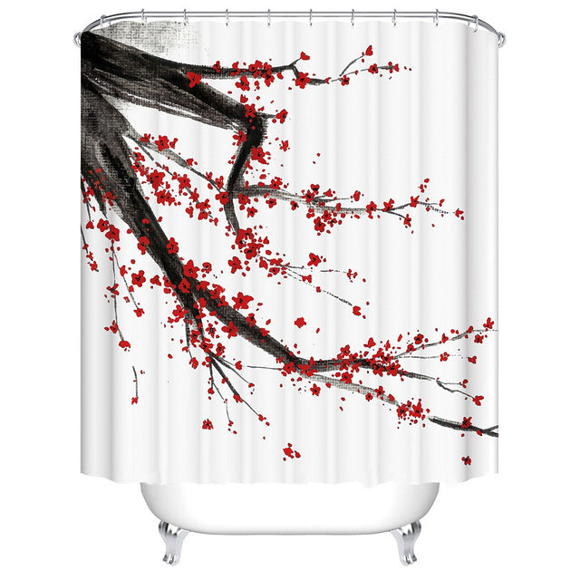 Urijk 1PC Flower Waterproof Shower Curtains for Bath Fabric Liner Solid Bathroom Curtains Shower Curtains With 12 Hooks