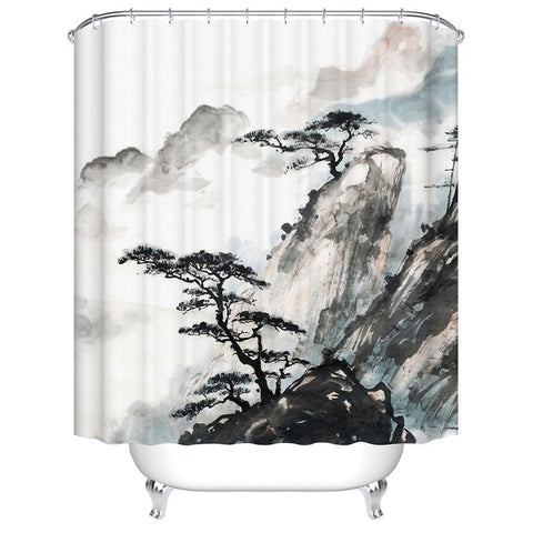 Image of Urijk 1PC Flower Waterproof Shower Curtains for Bath Fabric Liner Solid Bathroom Curtains Shower Curtains With 12 Hooks