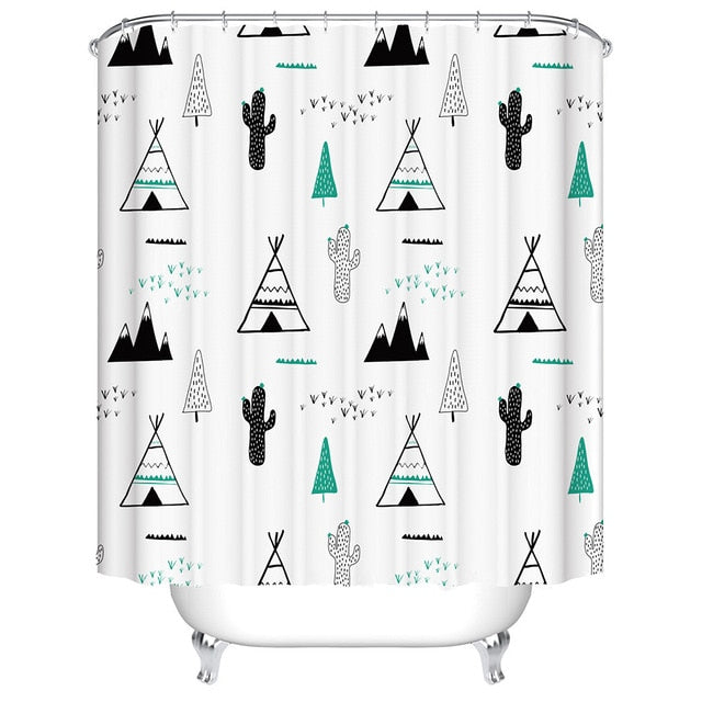 Urijk 1PC Flower Waterproof Shower Curtains for Bath Fabric Liner Solid Bathroom Curtains Shower Curtains With 12 Hooks