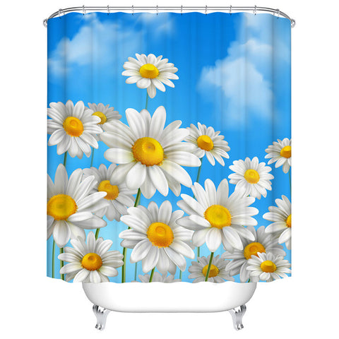 Image of Urijk 1PC Flower Waterproof Shower Curtains for Bath Fabric Liner Solid Bathroom Curtains Shower Curtains With 12 Hooks