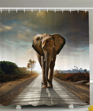 African Decorations Art Collection Elephant Picture Painting Effect Nature Artwork Prints Polyester Bathroom Shower Curtain