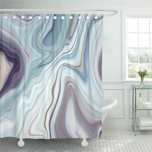 Black Granite Marble White Gray Pattern Abstract Blue Ink Liquid Waterproof Polyester Fabric Shower Curtain