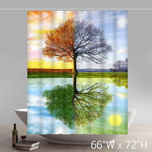 Funny Print Four Seasons Spring Summer Autumn Winter Colorful Tree 100% polyester shower curtain