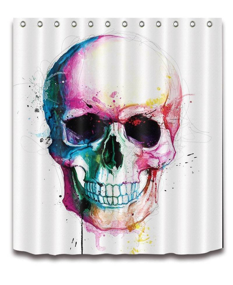 Colorful Halloween Skull Shower Curtains Skeleton Scary Eyes Fabric Bathroom Curtains Polyester