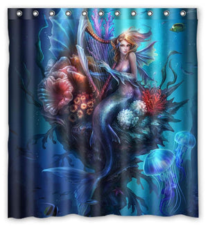 Decorative Vintage Mermaid Art Waterproof Polyester Bath Shower Curtain