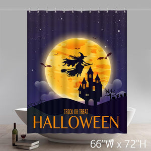 Funny Happy Halloween Witch Over The Moon Shower Curtains Custom