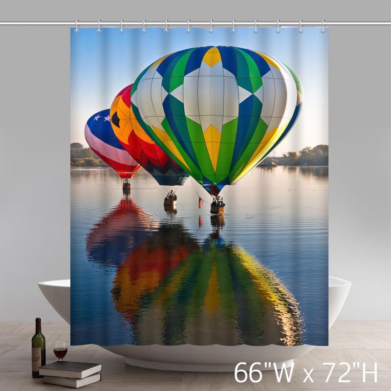 Geometric Colorful Hot-air Balloons flying in the sky shower curtain