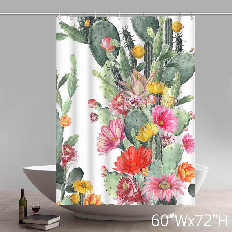 Desert Series Demonstration Of Orange Cactus Flowers Shower Curtains Custom