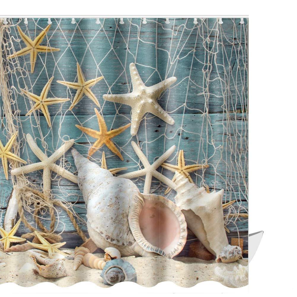 Ocean Starfish Beach Shower Curtain Set Shells Ocean Bathroom Set Waterproof  Shower Curtain with Hooks Toilet