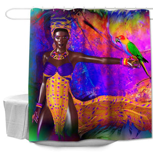 Parrots and Afro African Women American Design Shower Curtain Polyester Fabric