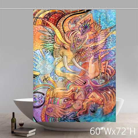 Image of Personalized Custom Liberty Art Painting Elephant Goddess Colored Bathroom Waterproof Shower Curtains