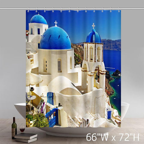 Image of Custom Places of Interest East Mediterranean Polyester Fabric Bathroom Shower Curtain
