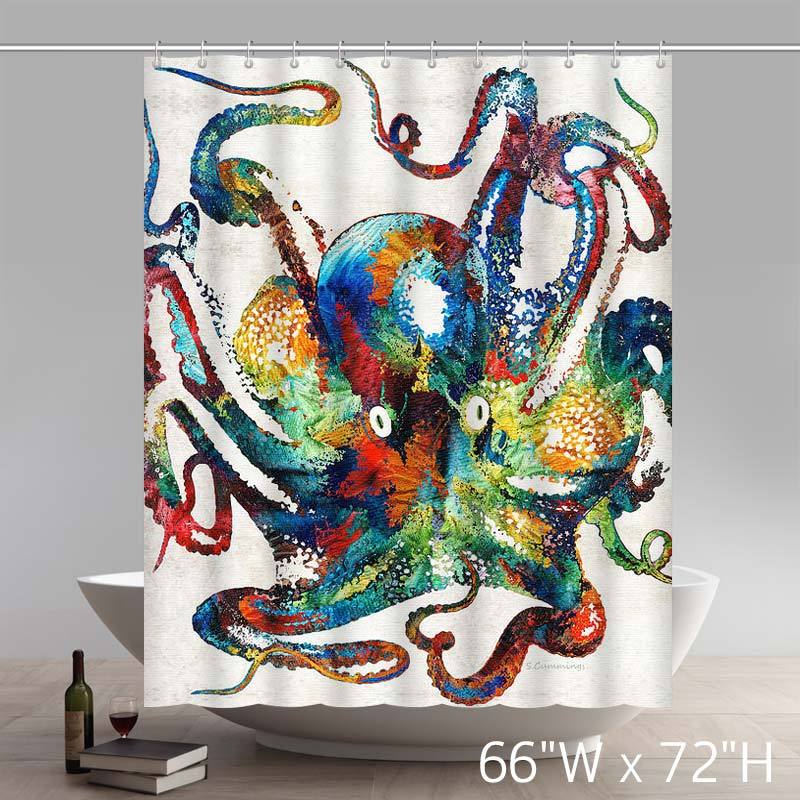 Unique and Generic Retro Colorful Octopus Art Shower Curtain Custom Printed Waterproof Polyester Bath Curtain