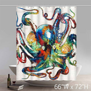 Unique and Generic Retro Colorful Octopus Art Shower Curtain Custom Printed Waterproof Polyester Bath Curtain