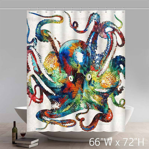 Image of Unique and Generic Retro Colorful Octopus Art Shower Curtain Custom Printed Waterproof Polyester Bath Curtain