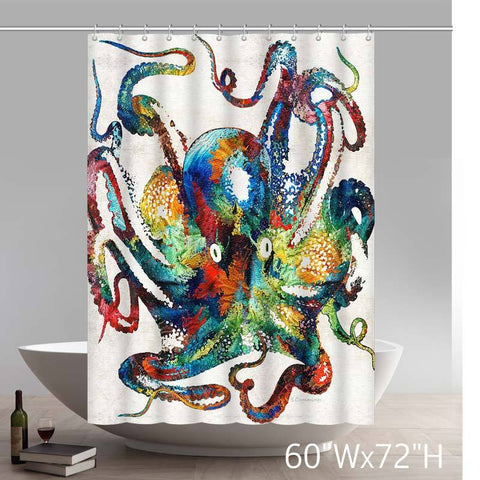 Image of Unique and Generic Retro Colorful Octopus Art Shower Curtain Custom Printed Waterproof Polyester Bath Curtain
