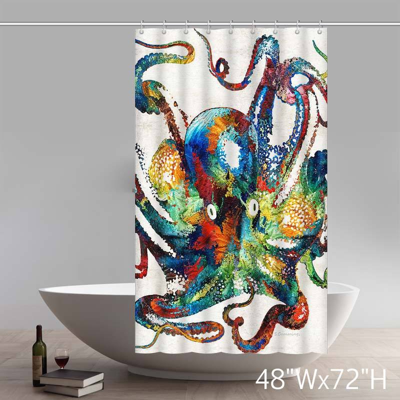 Unique and Generic Retro Colorful Octopus Art Shower Curtain Custom Printed Waterproof Polyester Bath Curtain