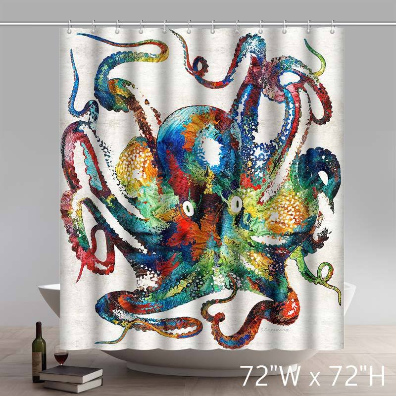 Unique and Generic Retro Colorful Octopus Art Shower Curtain Custom Printed Waterproof Polyester Bath Curtain
