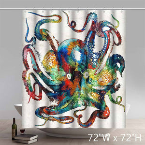Unique and Generic Retro Colorful Octopus Art Shower Curtain Custom Printed Waterproof Polyester Bath Curtain