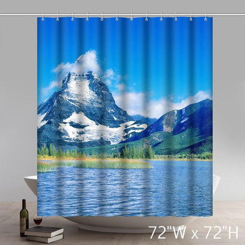 Image of Places of Interest The Magnificent Snow-capped Mountains Beside Blue Lake Shower Curtain 100% Waterproof Polyester Fabric Home Bathroom Shower Curtain