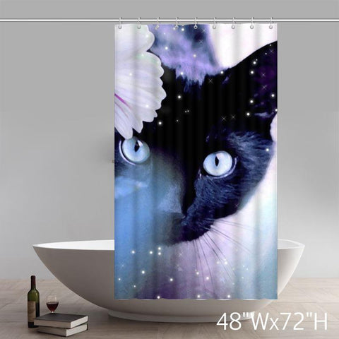 Image of The Beauty of the Black Cat Waterproof Polyester Shower Curtain