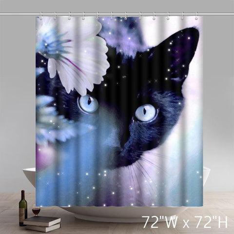 Image of The Beauty of the Black Cat Waterproof Polyester Shower Curtain